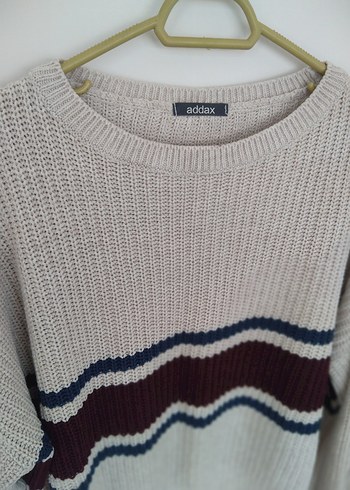 ADDAX Gri Çizgili Örgü Triko Kazak - Görsel 6