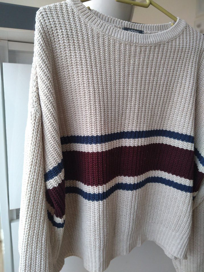 ADDAX Gri Çizgili Örgü Triko Kazak - Görsel 3