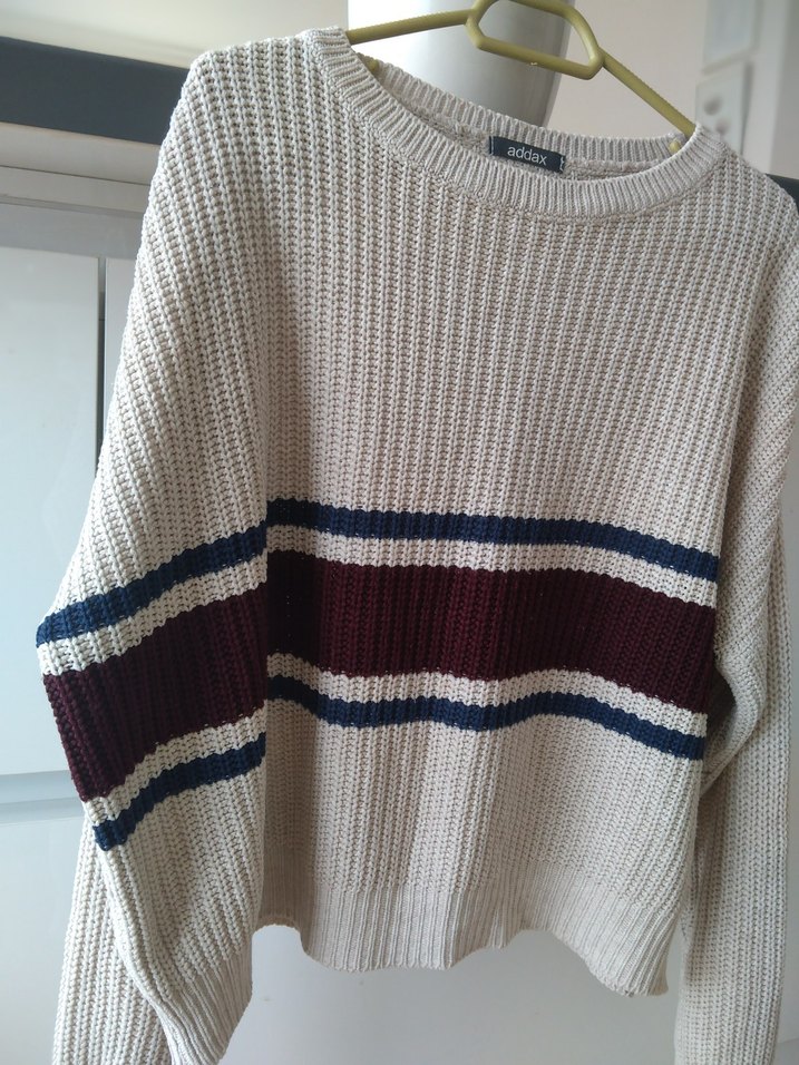 ADDAX Gri Çizgili Örgü Triko Kazak - Görsel 2