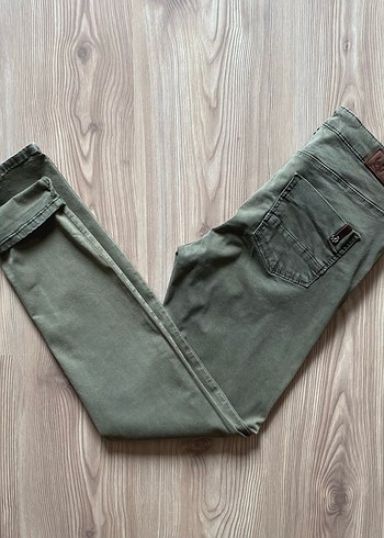 Kadın Haki Kemerli Slim Denim Pantolon 27 bedeni