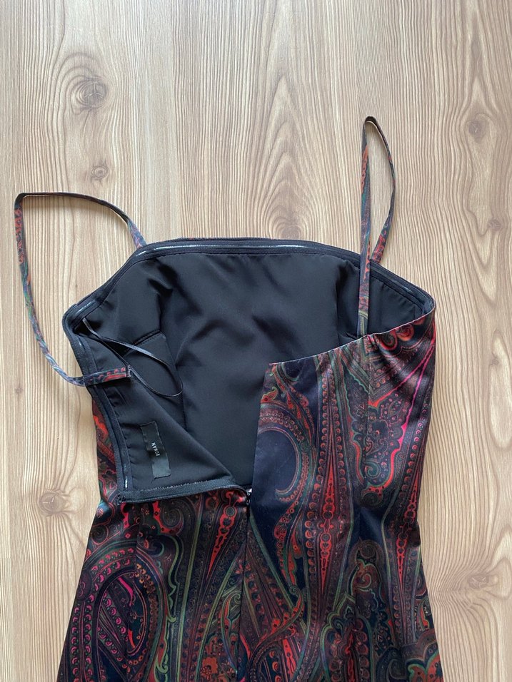 İnce Askılı Drapeli Bohem Kısa Elbise - Görsel 4