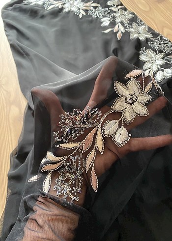 Nakışlı Siyah Uzun Abiye Elbise - Görsel 6