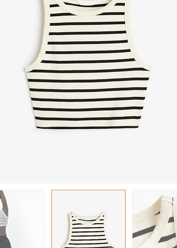 H&M Krem/Siyah Çizgili Kısa Crop Top