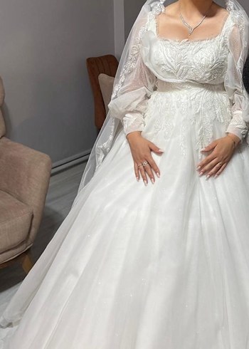 l Beden beyaz Renk Uzun Kollu Prenses Gelinlik
