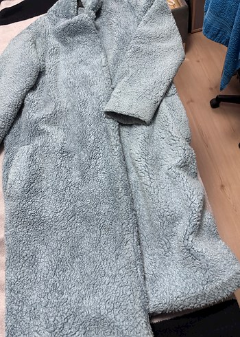 38 Beden gri Renk Mavi Kadın Uzun Peluş Kaban