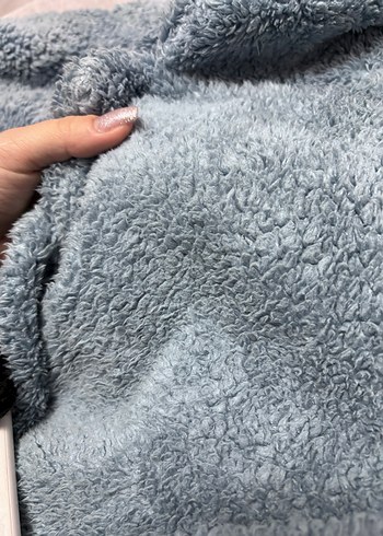 38 Beden Mavi Kadın Uzun Peluş Kaban