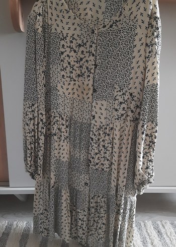 Zara Desenli Uzun Bej Elbise