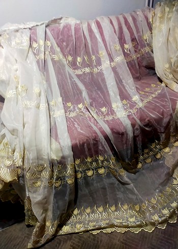 Nakışlı Beyaz Tül Perde - Görsel 2