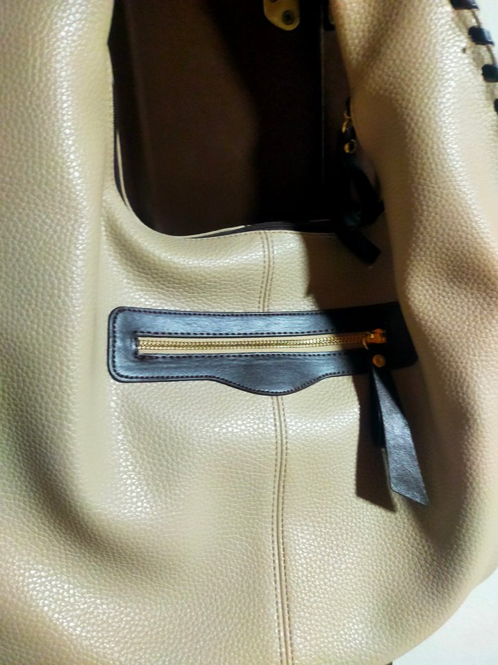 Bej Deri Fermuarlı Kadın Çanta - Görsel 3