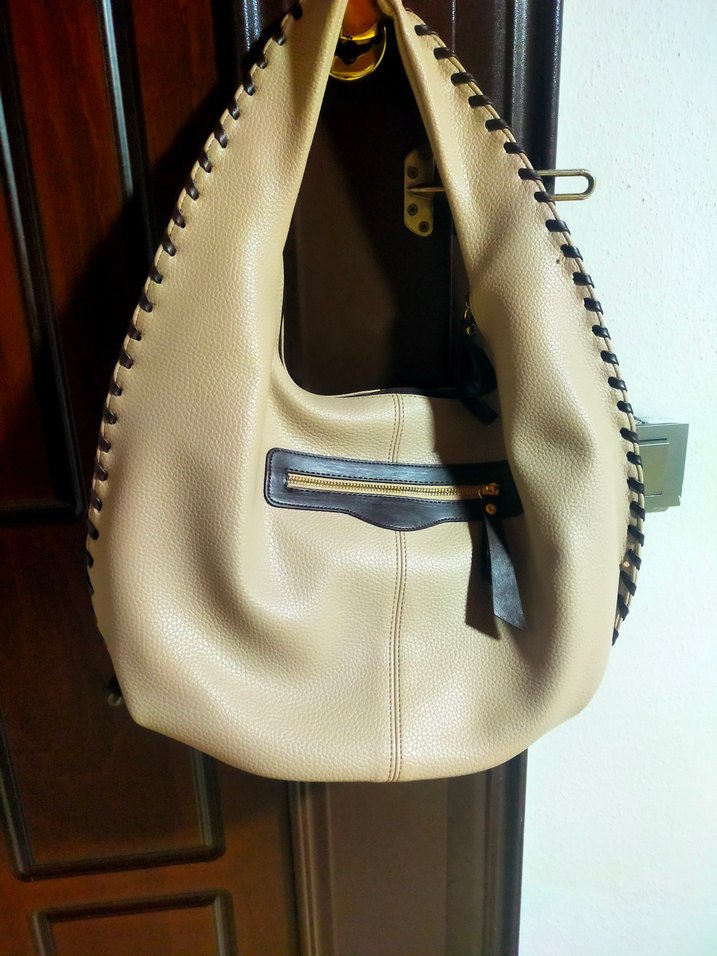 Bej Deri Fermuarlı Kadın Çanta - Görsel 4