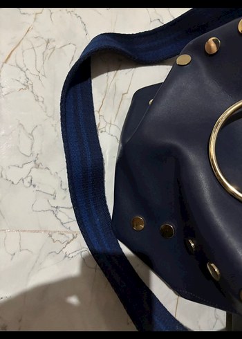 Lacivert Deri Kadın Omuz Çantası - Görsel 3