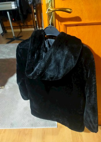 Siyah Kadın Midi Boy Peluş Kaban - Görsel 4