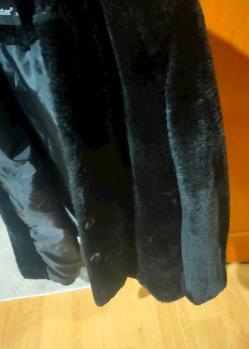 Siyah Kadın Midi Boy Peluş Kaban - Görsel 3