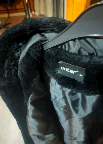 Siyah Kadın Midi Boy Peluş Kaban - Görsel 2