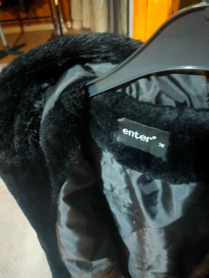 Siyah Kadın Midi Boy Peluş Kaban - Görsel 2