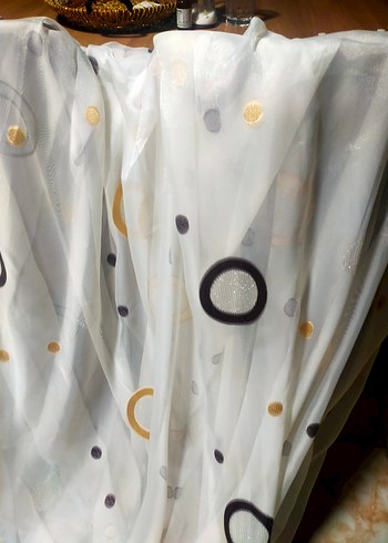 Gri ve Beyaz Nakışlı Modern Tül Perde - Görsel 3