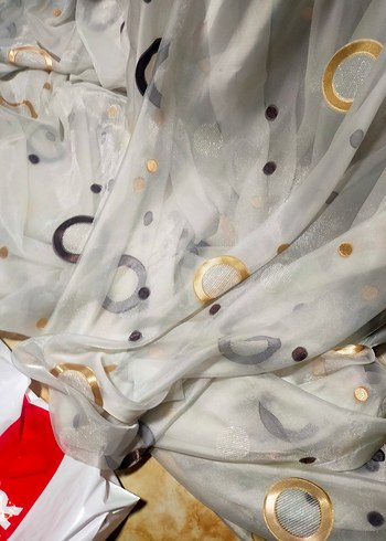 Gri ve Beyaz Nakışlı Modern Tül Perde - Görsel 2