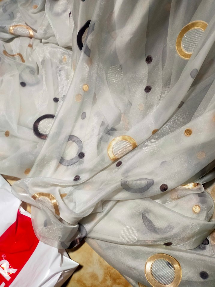 Gri ve Beyaz Nakışlı Modern Tül Perde - Görsel 2