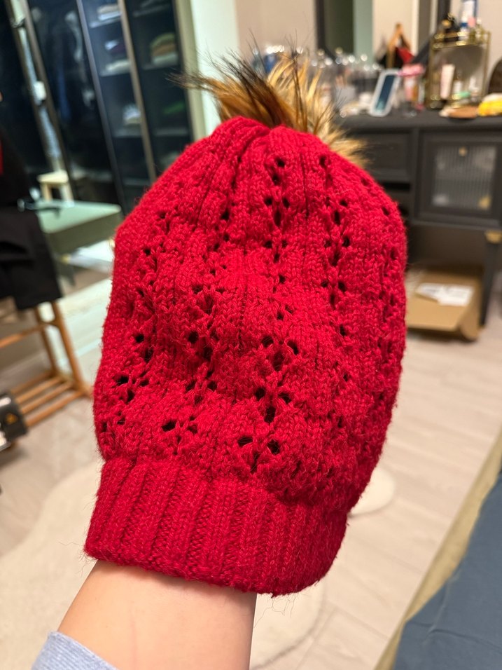 Kırmızı Örgü Kadın Bere - Görsel 3