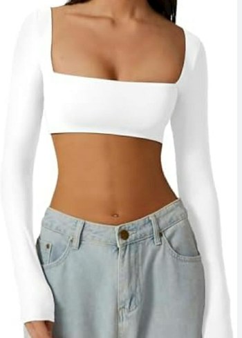 Bershka Siyah u Yaka Uzun Kollu Crop Bluz