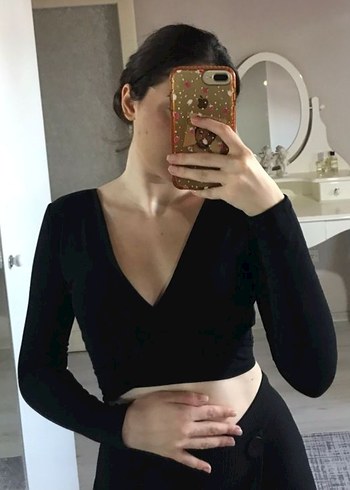 s Beden Beyaz V Yaka Uzun Kollu Crop Top.yoga