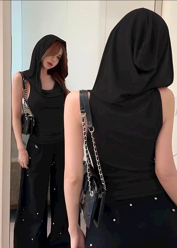 Gri Kapüşonlu Kadın Bluz - Görsel 4