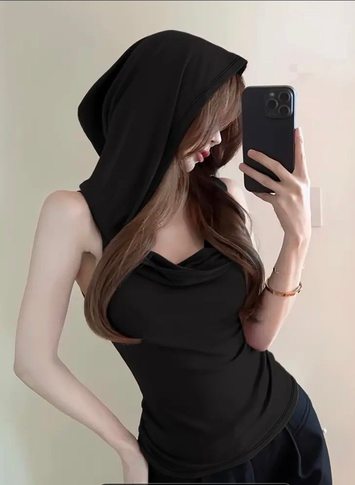 Gri Kapüşonlu Kadın Bluz - Görsel 3