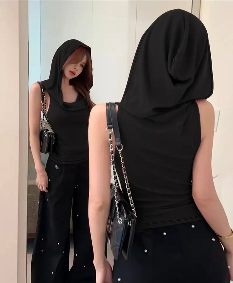 Gri Kapüşonlu Kadın Bluz - Görsel 4