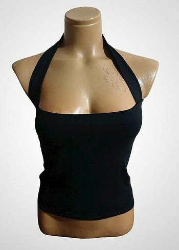 Siyah Halter Yaka İnce Askılı Kadın Atlet - Görsel 2