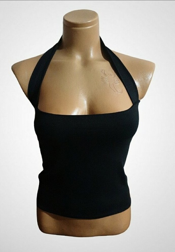 Siyah Halter Yaka İnce Askılı Kadın Atlet - Görsel 2