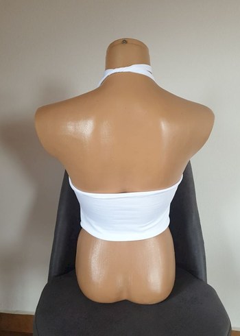 xs Beden Siyah Halter Yaka Crop Top