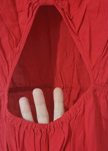 mangk Kırmızı Kolsuz V Yaka Midi Keten - Görsel 3