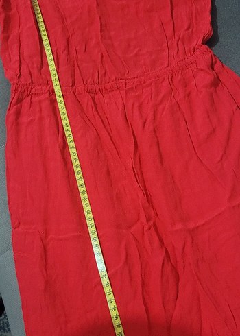 mangk Kırmızı Kolsuz V Yaka Midi Keten - Görsel 7