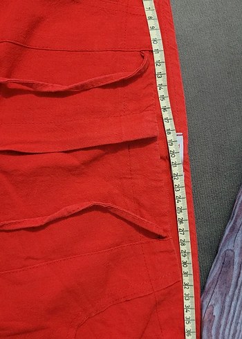 Kırmızı Kadın Keten Pantolon - Görsel 4