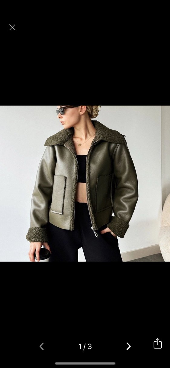 Kısa Kesim Kadın Deri Ceket Kürklü - Görsel 2