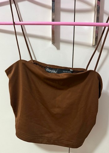 Bershka Bershka Kahverengi İnce Askılı Crop Top