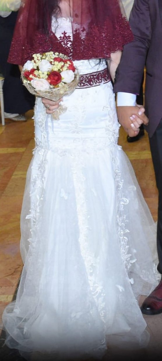 Dantel İşlemeli Beyaz Straplez Uzun Gelinlik - Görsel 2