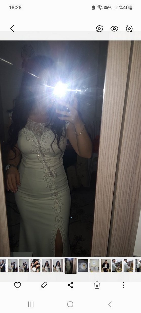 Dantel Detaylı V Yaka Balık nişan elbisesi - Görsel 3