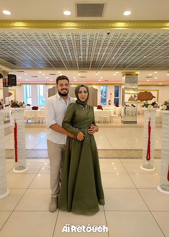 Uzun Kollu  Yakalı Kadın tesettur  Abiye Elbise sal dahil - Görsel 5