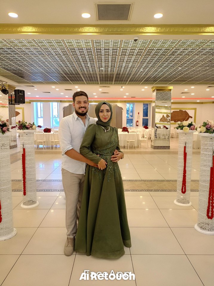 Uzun Kollu  Yakalı Kadın tesettur  Abiye Elbise sal dahil - Görsel 5