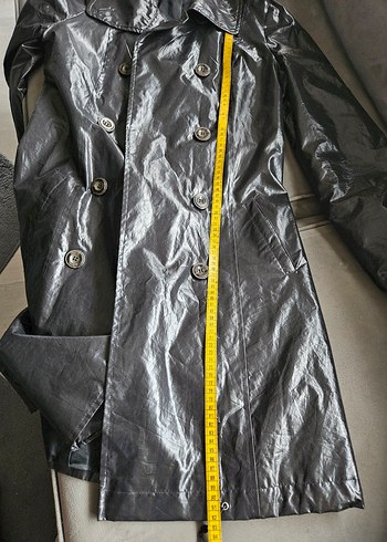 Siyah Parlak Deri Kadın Trençkot - Görsel 7