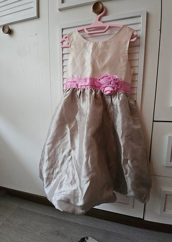 Kız Çocuk Pembe Gri Fırfırlı Bohem Elbise