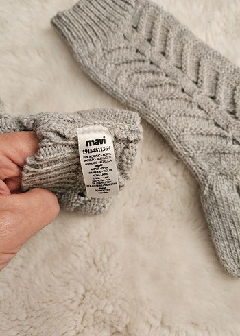 Gri Örgü Bohem Kadın Eldiveni - Görsel 3
