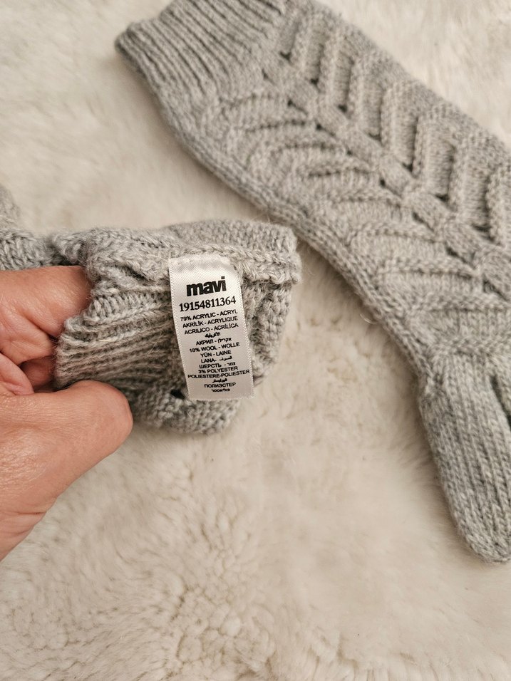 Gri Örgü Bohem Kadın Eldiveni - Görsel 3