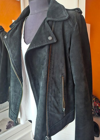 mango Siyah Süet Biker Kadın Deri Ceket - Görsel 3