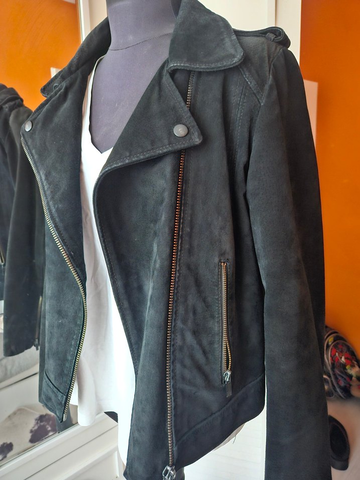 mango Siyah Süet Biker Kadın Deri Ceket - Görsel 3