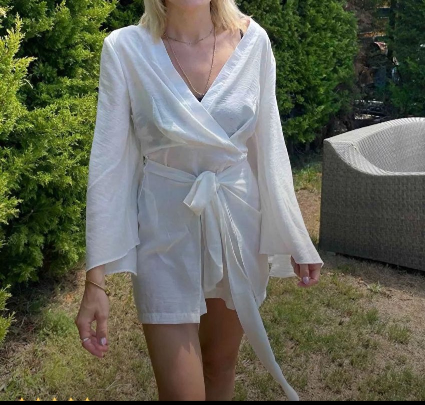 Beyaz Mini plaj Elbise - Görsel 2