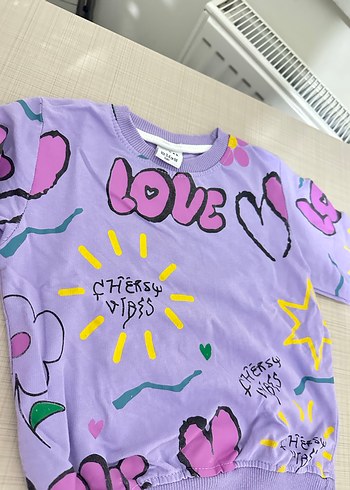 Mor Baskılı Kız Sweatshirt - Görsel 6