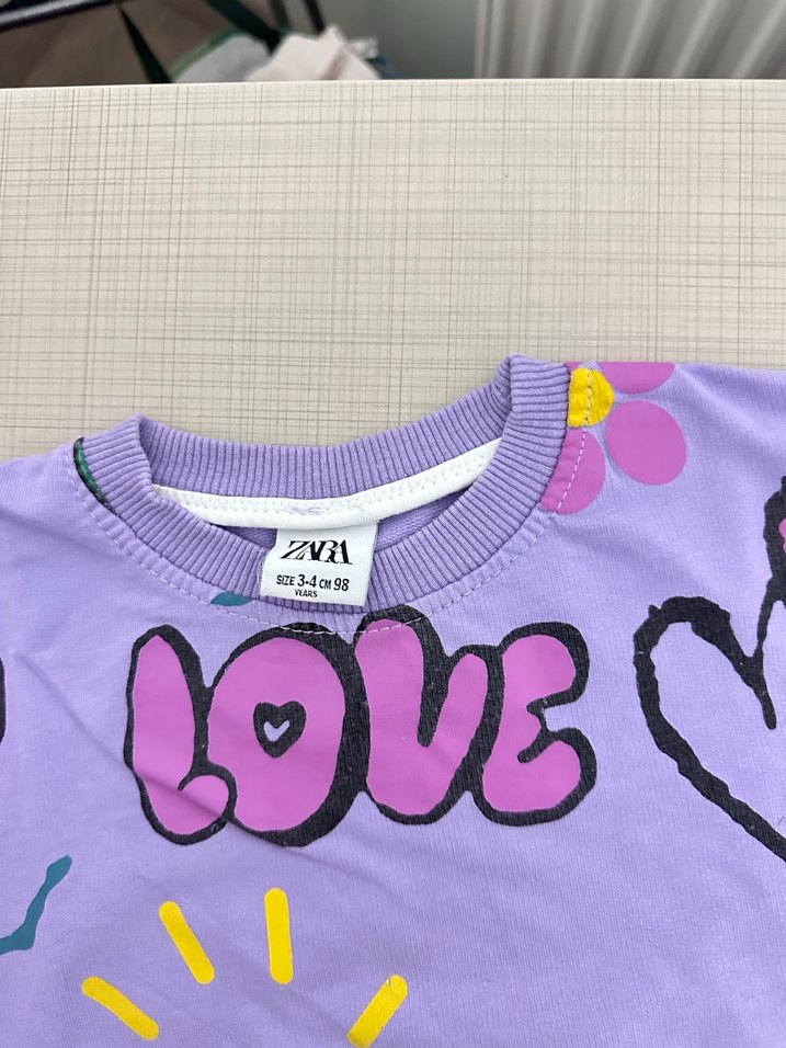 Mor Baskılı Kız Sweatshirt - Görsel 5