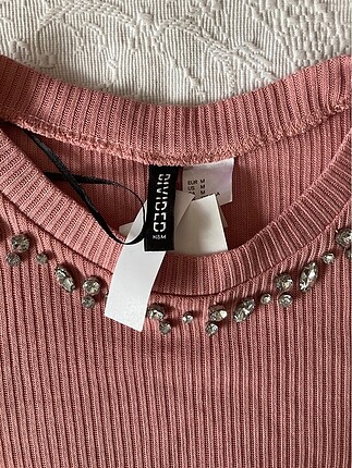Zara Sıfır pembe pudra kazak taşlı